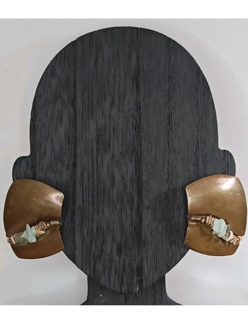 Elaine Coyne Artesian Crystal Chips Brass Metal Earrings Modern Brutalist Chunky